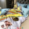 Horse Native American Pattern Blue Yellow Quilt Bedding Set