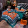 Horses Orange Green Quilt Bedding Set