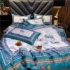 Horses White Blue Border Quilt Bedding Set