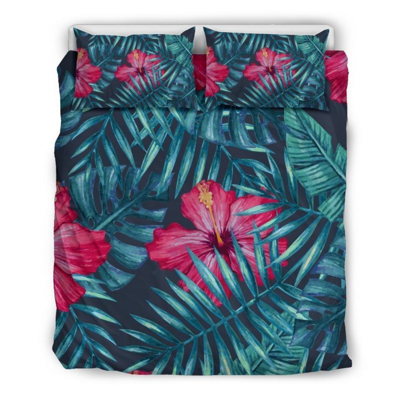 Hot Pink Hibiscus Tropical Pattern Print Duvet Cover and Pillowcase Set Bedding Set Hot Pink Hibiscus Tropical Pattern Print Duvet Cover and Pillowcase Set Bedding Set