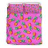 Hot Pink Pineapple Pattern Print Duvet Cover and Pillowcase Set Bedding Set
