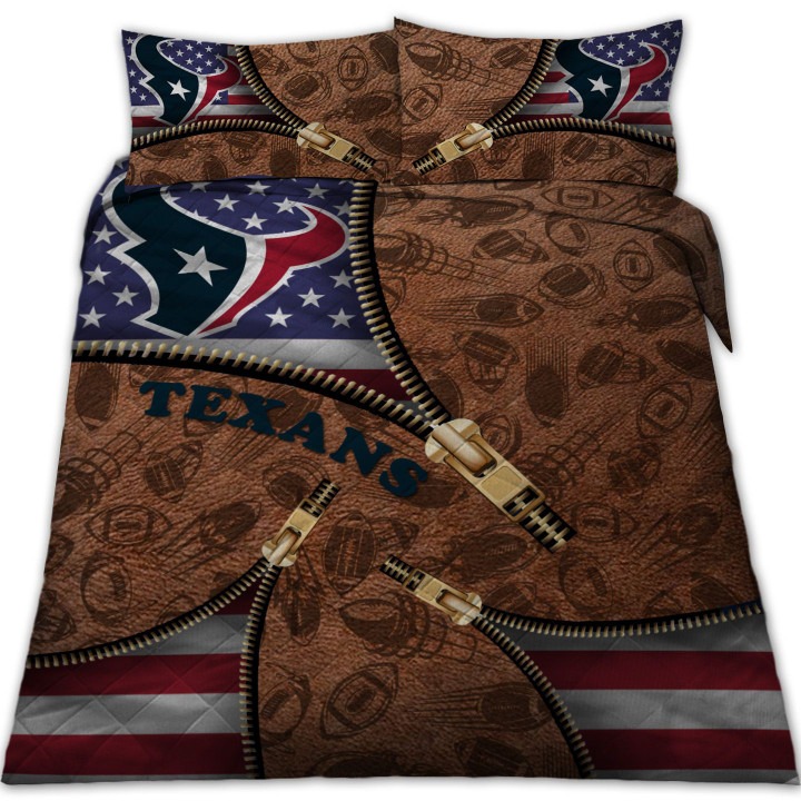 Houston Texans Nfl American Flag Leather Pattern Bedding Set Houston Texans Nfl American Flag Leather Pattern Bedding Set