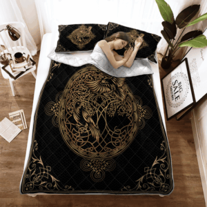 Hugin And Munin Odin’S Ranvens Yggdrail Viking Quilt Bedding Set