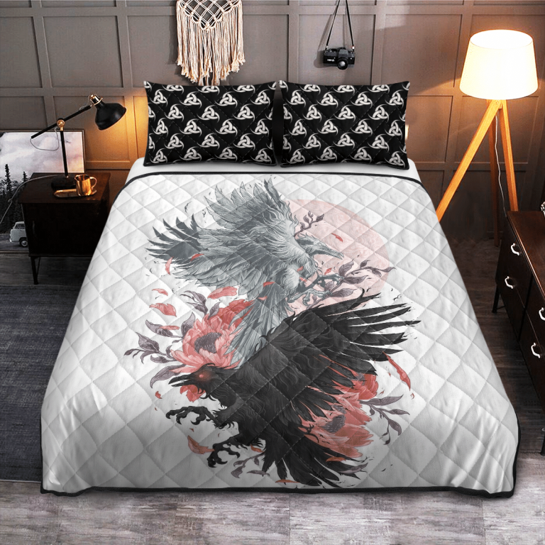 Hugin-And-Munin-White-Quilt-Bedding-Set-1