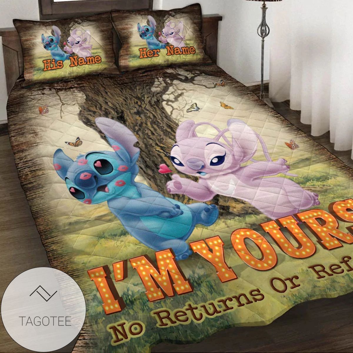 I’M Yours No Returns Or Refunds Stitch And His Girlfriend Quilt Bedding Set I’M Yours No Returns Or Refunds Stitch And His Girlfriend Quilt Bedding Set