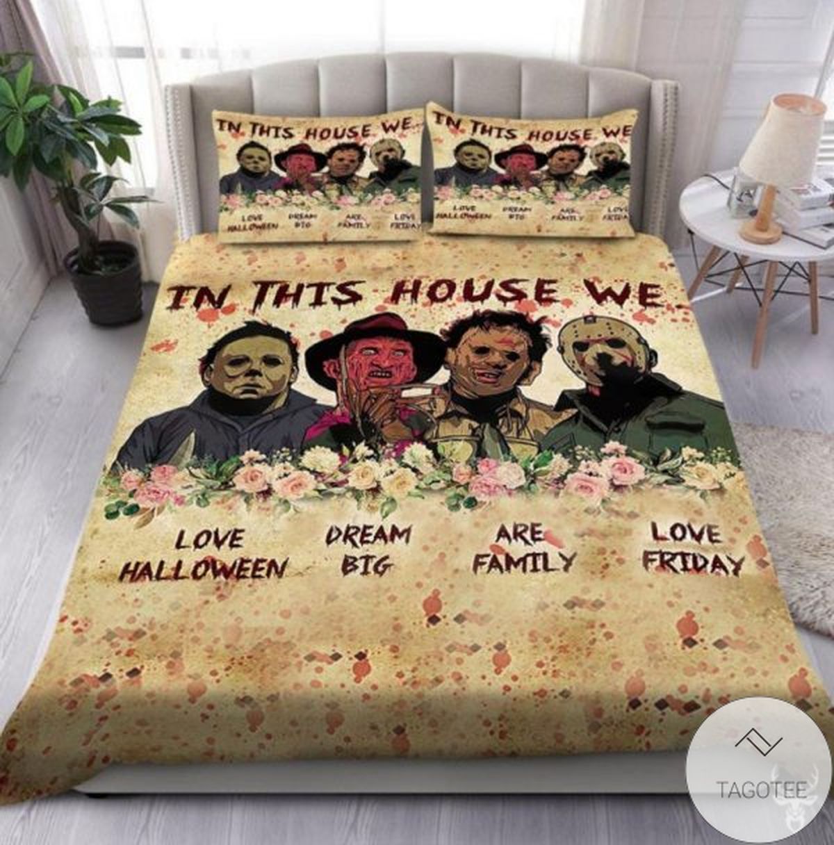 In This House We Love Halloween Horror Movie Characters Bedding Set In This House We Love Halloween Horror Movie Characters Bedding Set