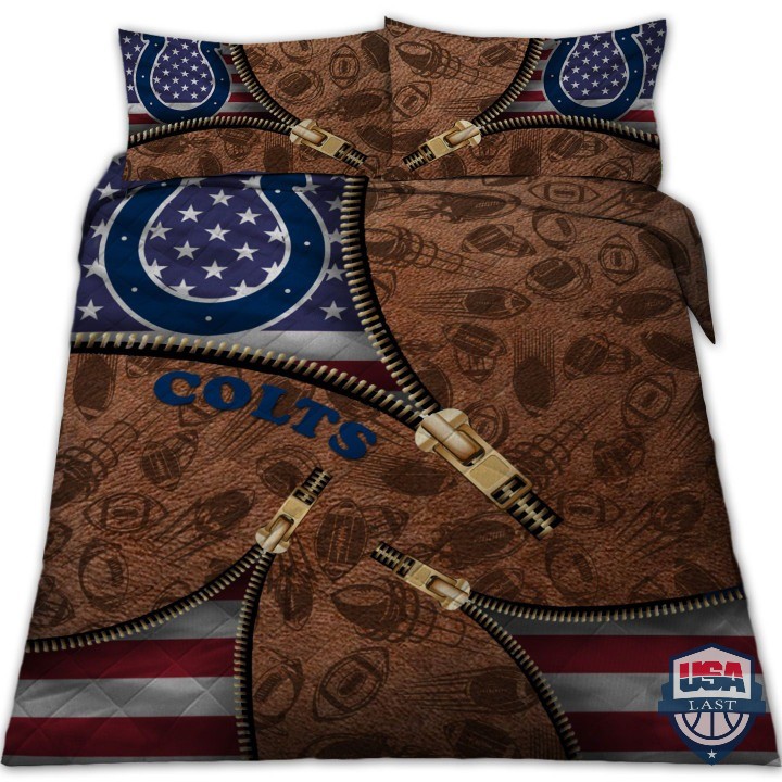 Indianapolis Colts Nfl American Flag Leather Pattern Bedding Set Indianapolis Colts Nfl American Flag Leather Pattern Bedding Set