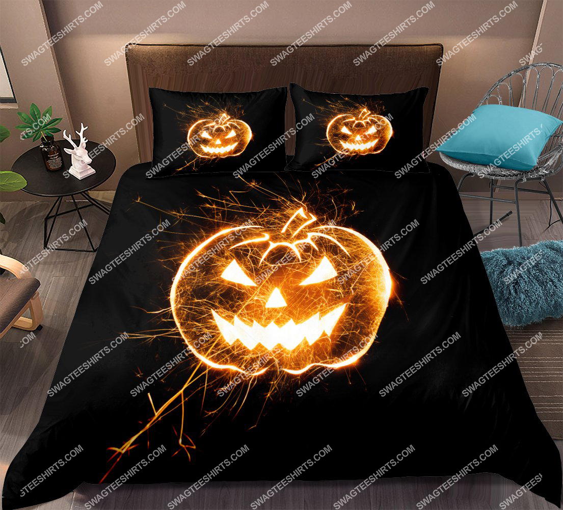 Jack O Lantern Pumpkin In The Halloween Night Full Printing Bedding Set Jack O Lantern Pumpkin In The Halloween Night Full Printing Bedding Set