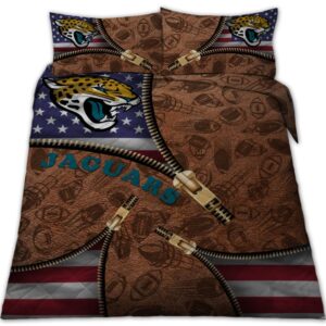 Jacksonville Jaguars Nfl American Flag Leather Pattern Bedding Set