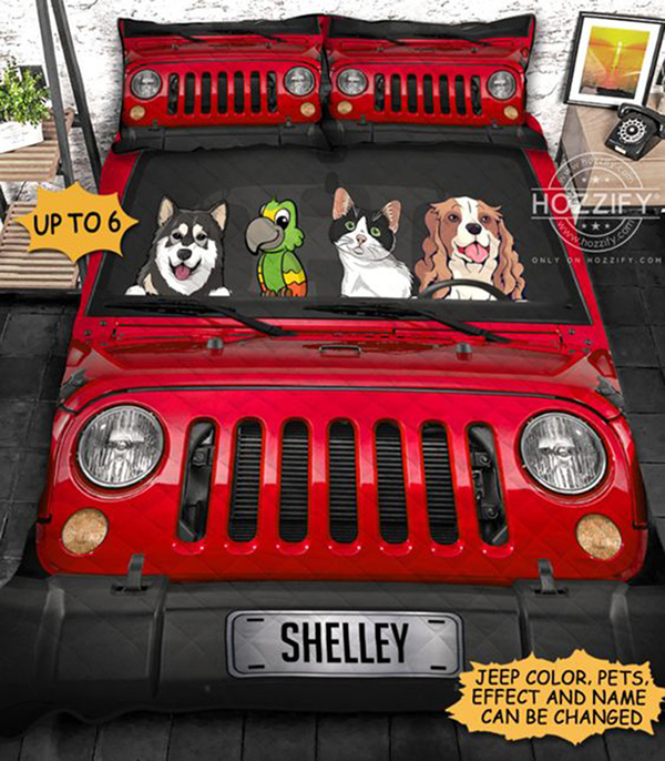 Jeep Wrangler Pet Dog Cat Parrot Rabbit Personalized Bedding Set Jeep Wrangler Pet Dog Cat Parrot Rabbit Personalized Bedding Set