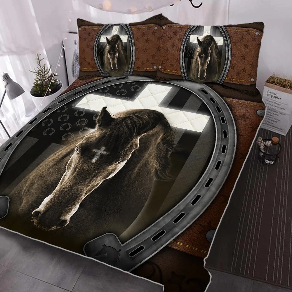 Jesus And Black Horse Quilt Bedding Set Jesus And Black Horse Quilt Bedding Set