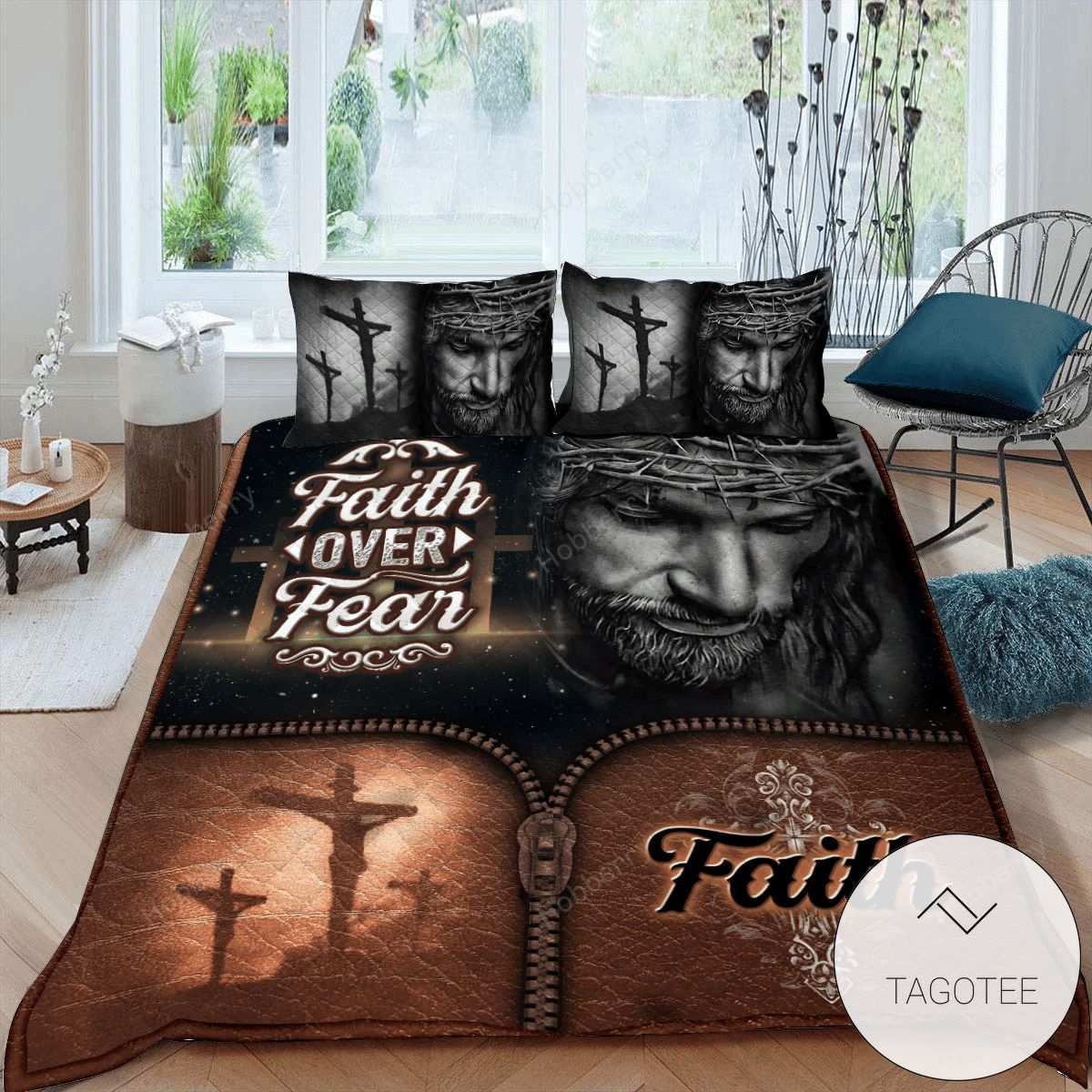 Jesus Christian Faith Over Fear Leather Print Bedding Set Jesus Christian Faith Over Fear Leather Print Bedding Set