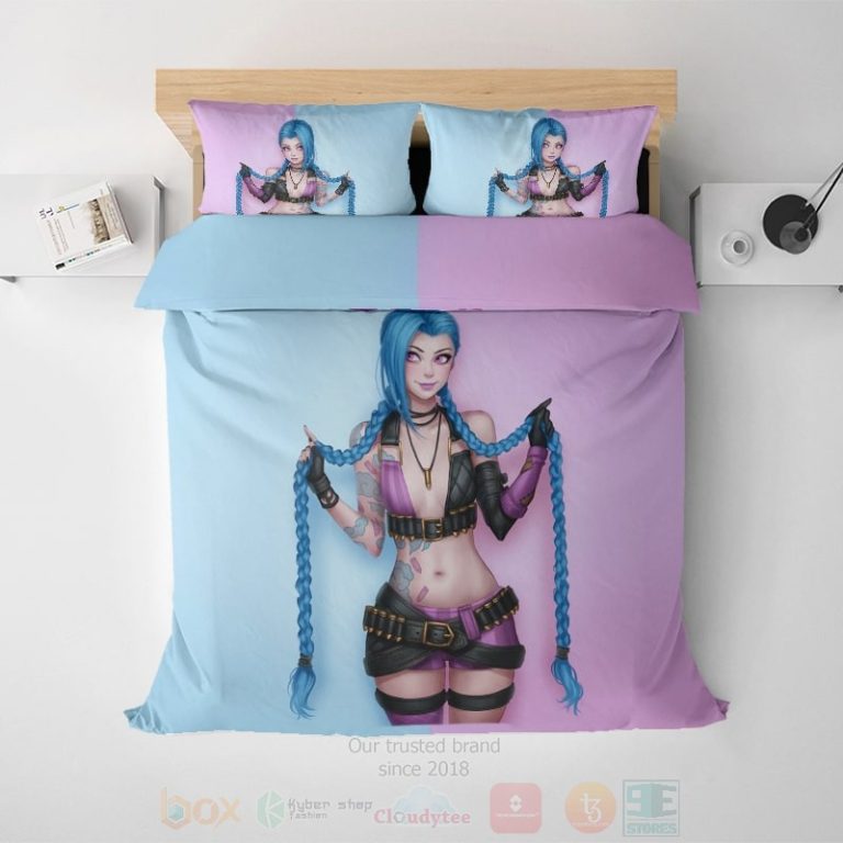 Jinx-Powder-Color-Crossover-League-Of-Legends-Arcane-Gamming-Bedding-Set-1