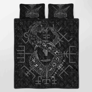 Jormungandr Black Quilt Bedding Set