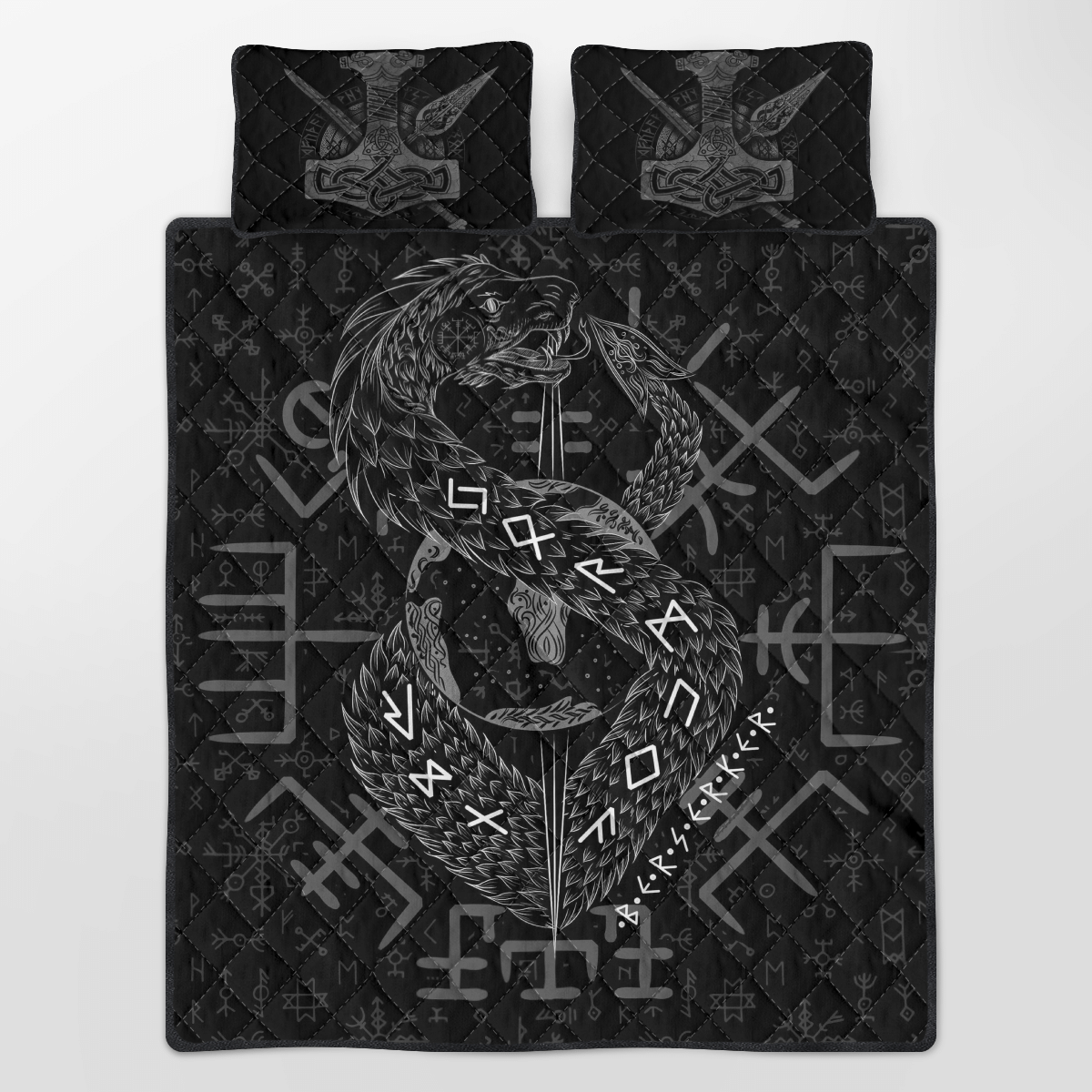 Jormungandr Black Quilt Bedding Set Jormungandr Black Quilt Bedding Set
