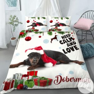 Keep Calm And Love Doberman Pinscher Christmas Bedding Set-
