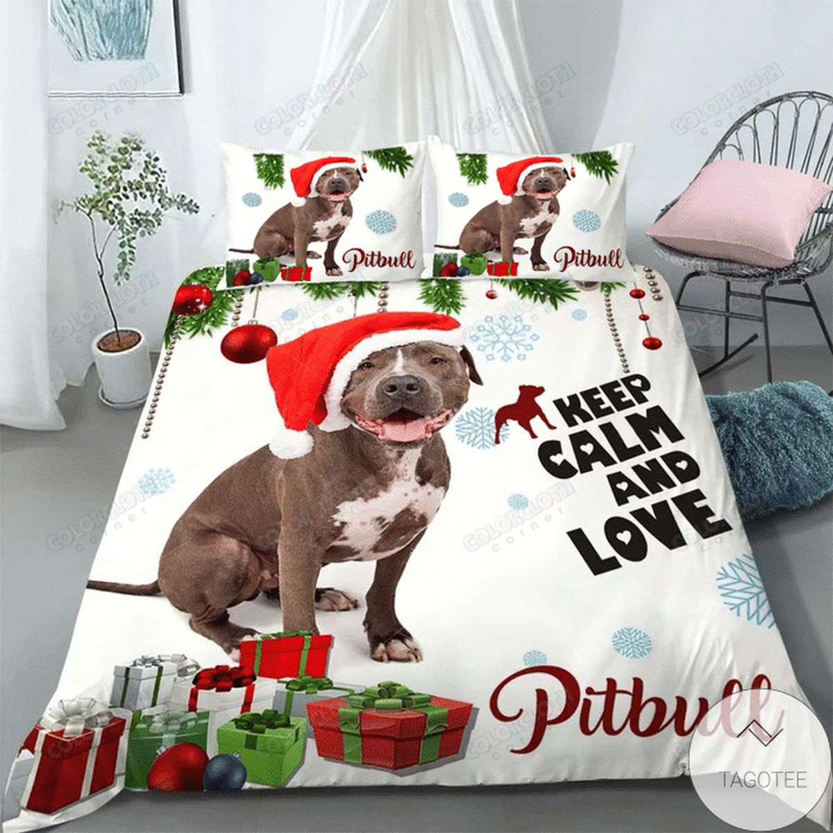 Keep Calm And Love Pitbull Christmas Bedding Set Keep Calm And Love Pitbull Christmas Bedding Set