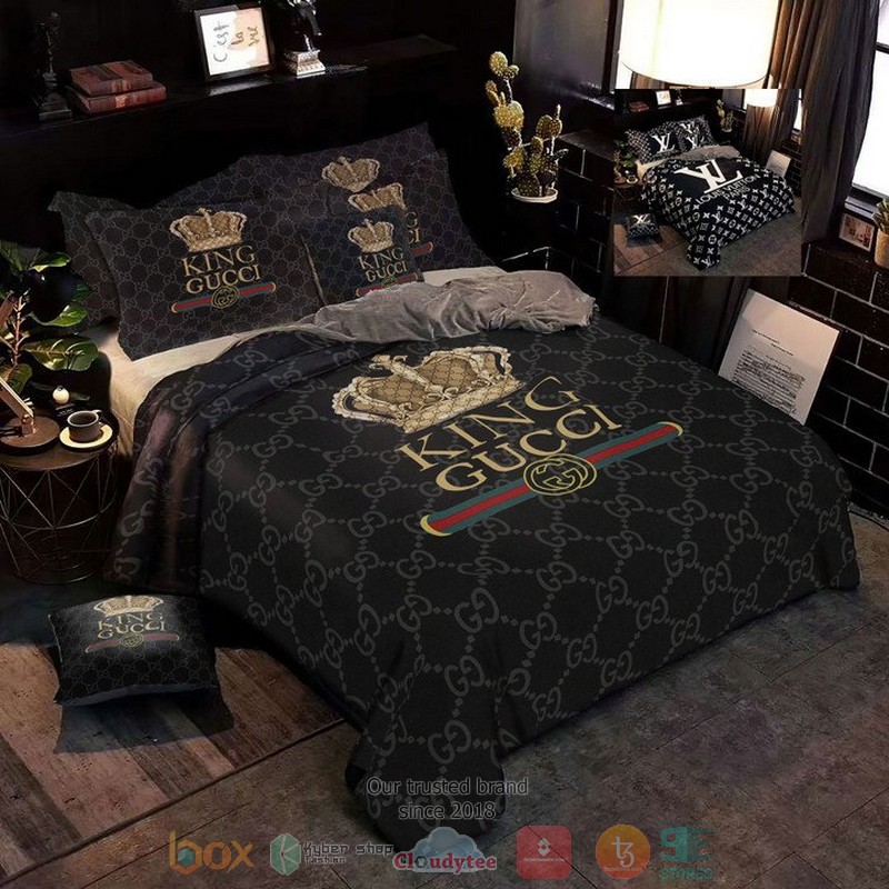King Gucci Black Pattern Quilt Bedding Set King Gucci Black Pattern Quilt Bedding Set