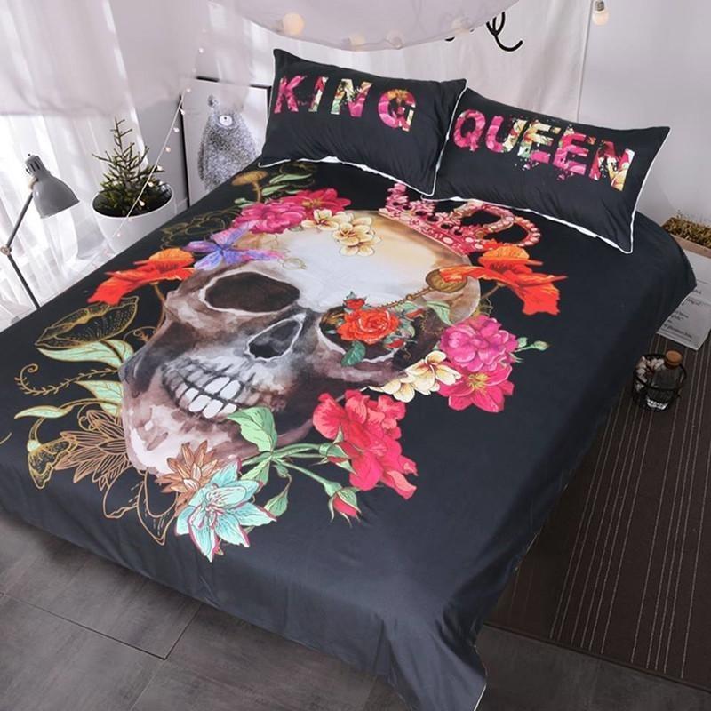 King Queen Sugar Skull Duvet Cover and Pillowcase Set Bedding Set King Queen Sugar Skull Duvet Cover and Pillowcase Set Bedding Set