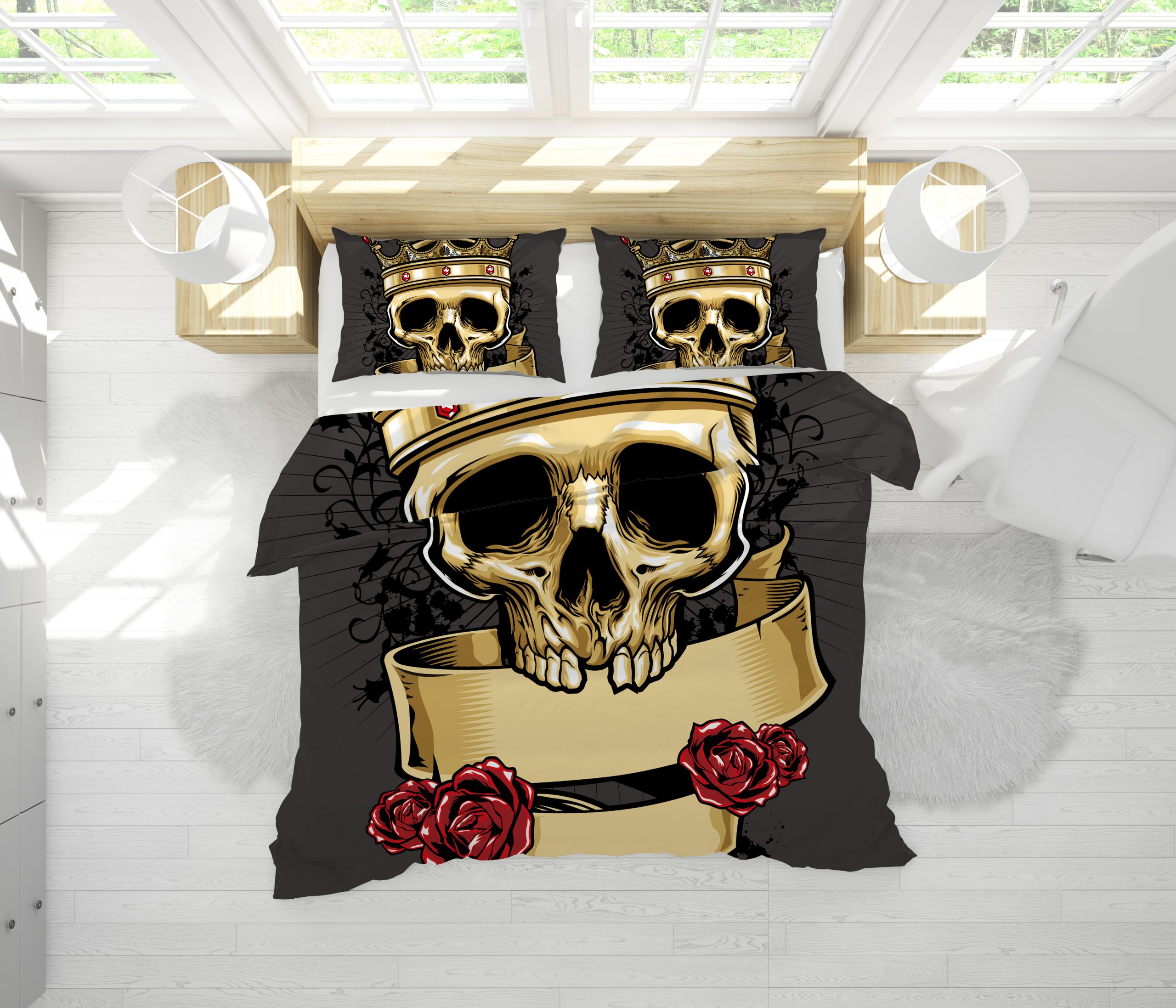 King Skull Duvet Cover and Pillowcase Set Bedding Set King Skull Duvet Cover and Pillowcase Set Bedding Set