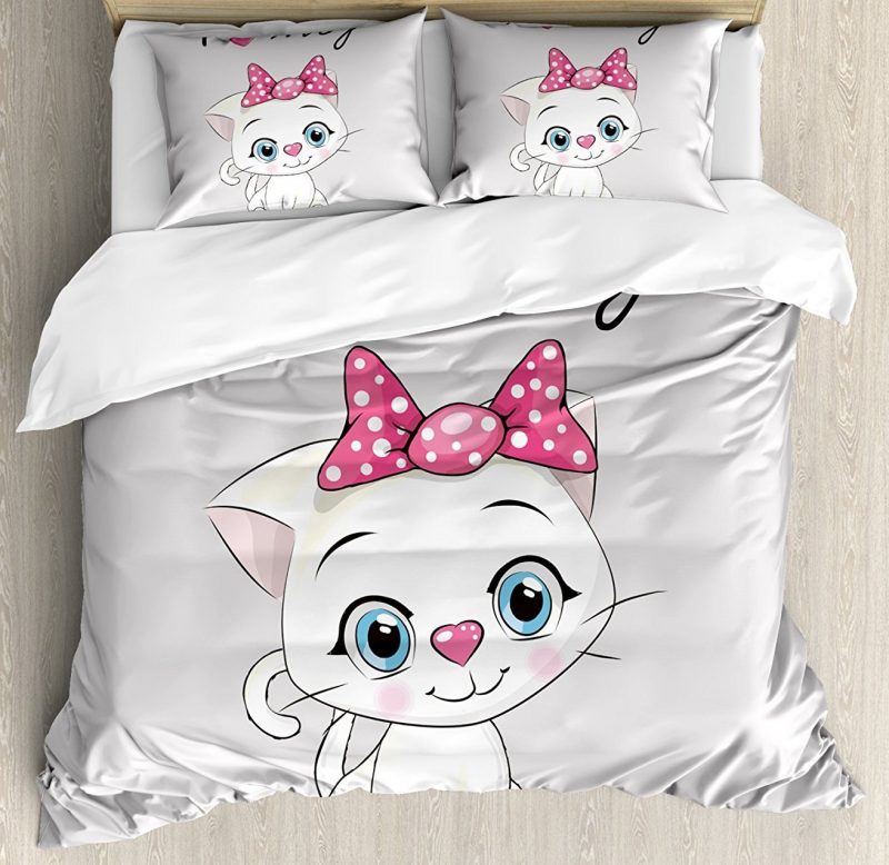 Kitten Cartoon Cat Pink Printed Duvet Cover and Pillowcase Set Bedding Set Kitten Cartoon Cat Pink Printed Duvet Cover and Pillowcase Set Bedding Set