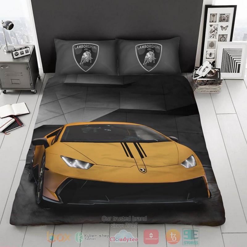 Lamborghini Car Yellow Grey Bedding Set Lamborghini Car Yellow Grey Bedding Set