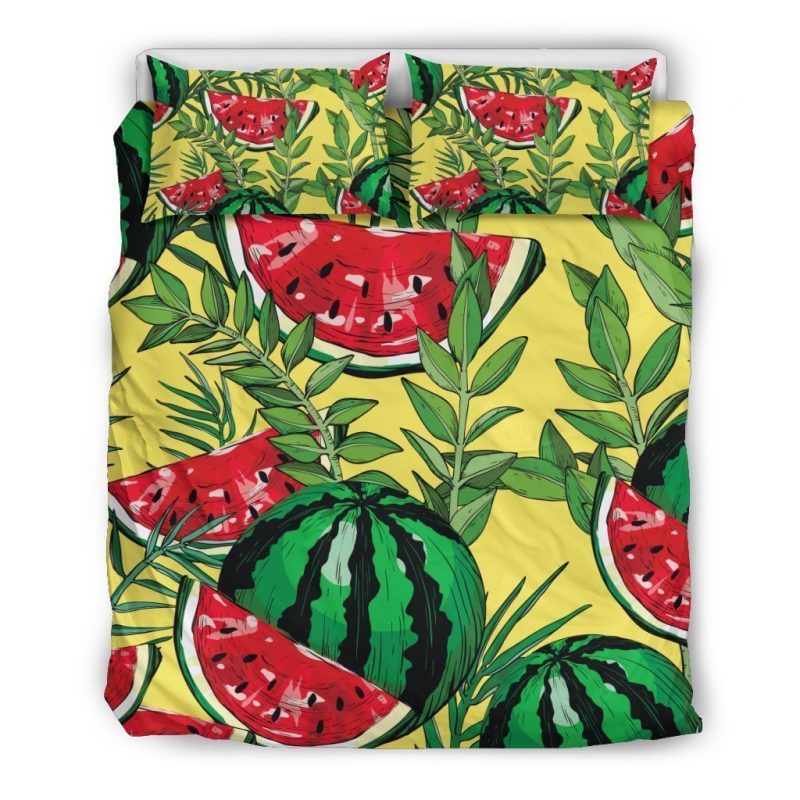 Leaf Watermelon Pieces Pattern Print Duvet Cover and Pillowcase Set Bedding Set Leaf Watermelon Pieces Pattern Print Duvet Cover and Pillowcase Set Bedding Set