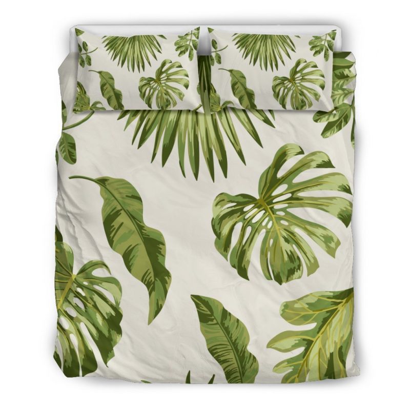 Light Tropical Leaf Pattern Print Duvet Cover and Pillowcase Set Bedding Set Light Tropical Leaf Pattern Print Duvet Cover and Pillowcase Set Bedding Set