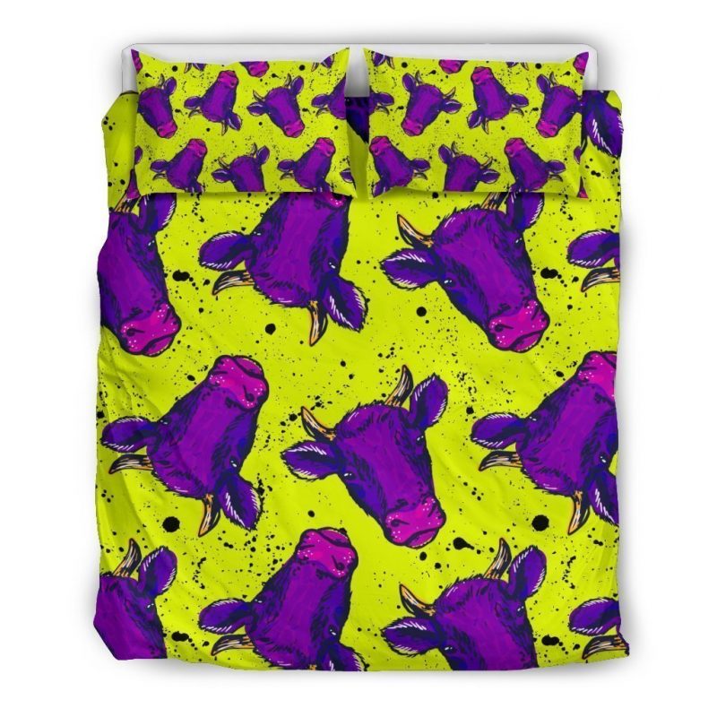 Lime Green And Purple Cow Pattern Print Duvet Cover and Pillowcase Set Bedding Set Lime Green And Purple Cow Pattern Print Duvet Cover and Pillowcase Set Bedding Set