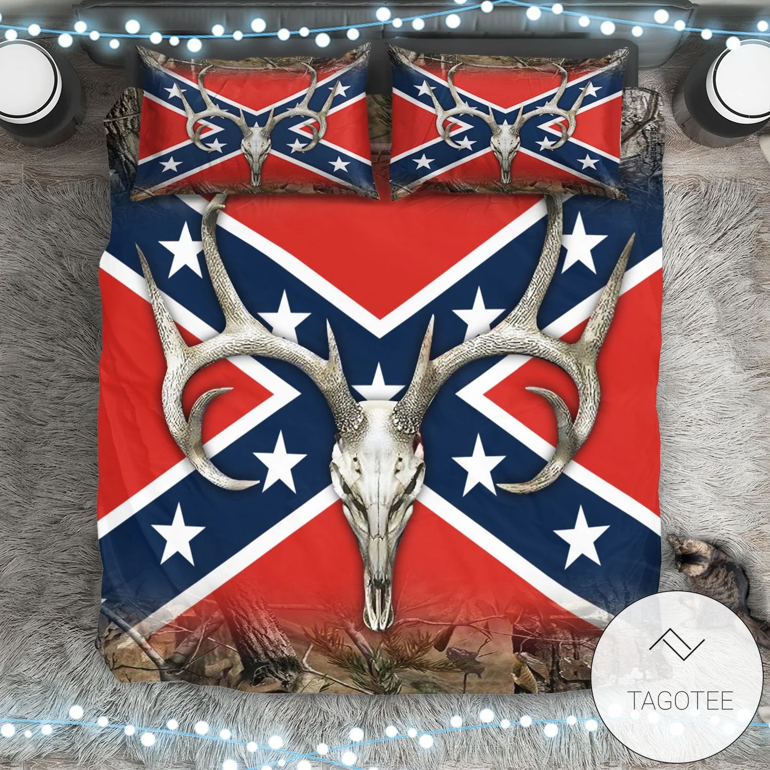 Longhorn Deer Skull The Confederate Flag Bedding Set Longhorn Deer Skull The Confederate Flag Bedding Set