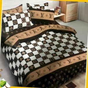 Louis Vuiton Brand Brown White Bedding Set