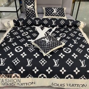 Louis Vuiton Lv Black Khaki Style 4 Duvet Cover Sheet Cover Pillow Cases Luxury Bedding Sets