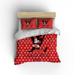 Louis Vuiton Mickey Red Cute Bedding Set