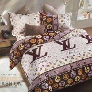 Louis Vuiton White Brown Duvet Cover Sheet Cover Pillow Cases Luxury Bedding Sets