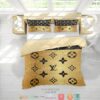 Louis Vuitton Black Gold Sink Pattern Quilt Bedding Set