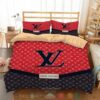 Louis Vuitton Black Red Pattern Bedding Set
