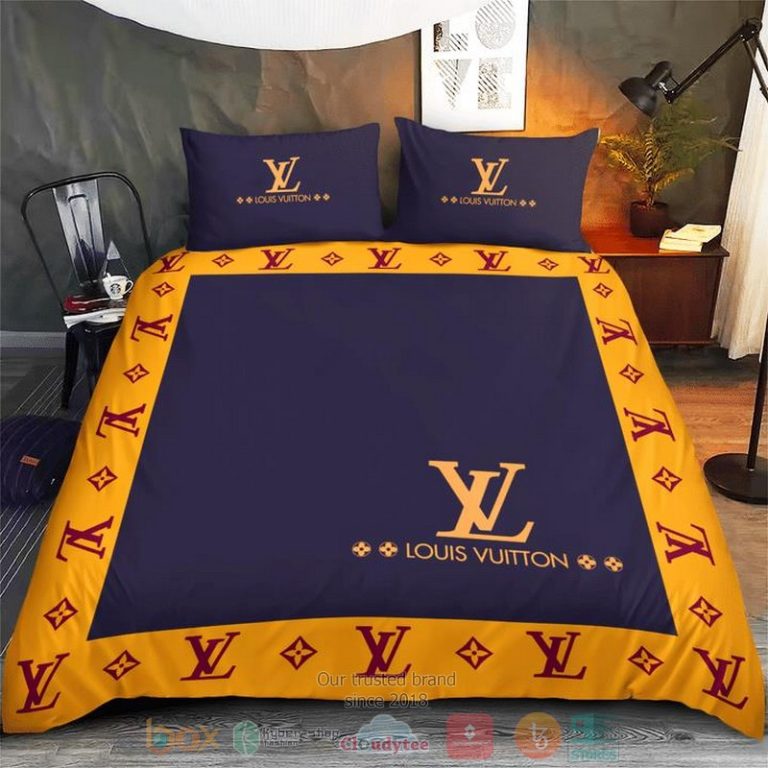 Louis-Vuitton-Blue-Yellow-Pattern-Quilt-Bedding-Set-1