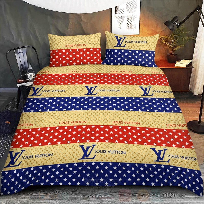 Louis Vuitton Blue-Yellow-Red Luxury Brand Bedding Set Louis Vuitton Blue-Yellow-Red Luxury Brand Bedding Set