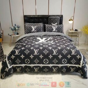 Louis Vuitton Brand Black Pattern Quilt Bedding Set