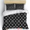 Louis Vuitton Brand Lv Logo Black Pattern Quilt Bedding Set