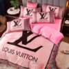 Louis Vuitton Brand Lv Logo Pink Pattern Quilt Bedding Set