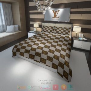 Louis Vuitton Brown Checked Pattern Quilt Bedding Set