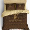 Louis Vuitton Checkered Pattern Brown Quilt Bedding Set