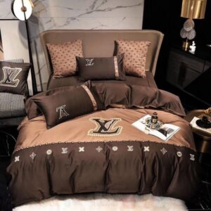 Louis Vuitton Dark Brown-Cream Luxury Brand Bedding Set