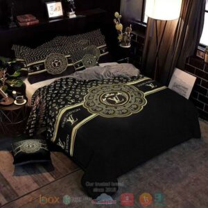 Louis Vuitton Flower Black Quilt Bedding Set