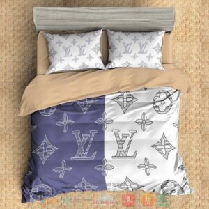 Louis Vuitton French Luxury Brand Blue White Quilt Bedding Set