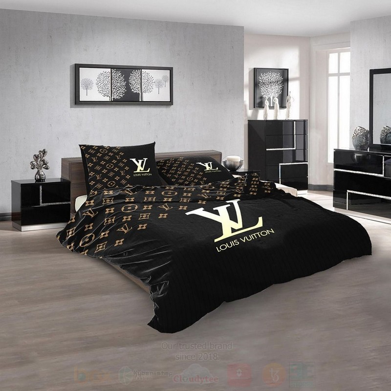 Louis Vuitton Full Black Luxury Brand Bedding Set Louis Vuitton Full Black Luxury Brand Bedding Set