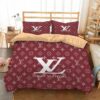 Louis Vuitton Full Dark Red Luxury Brand Bedding Set