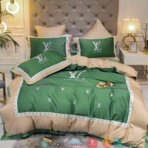 Louis Vuitton Green Apricot Quilt Bedding Set