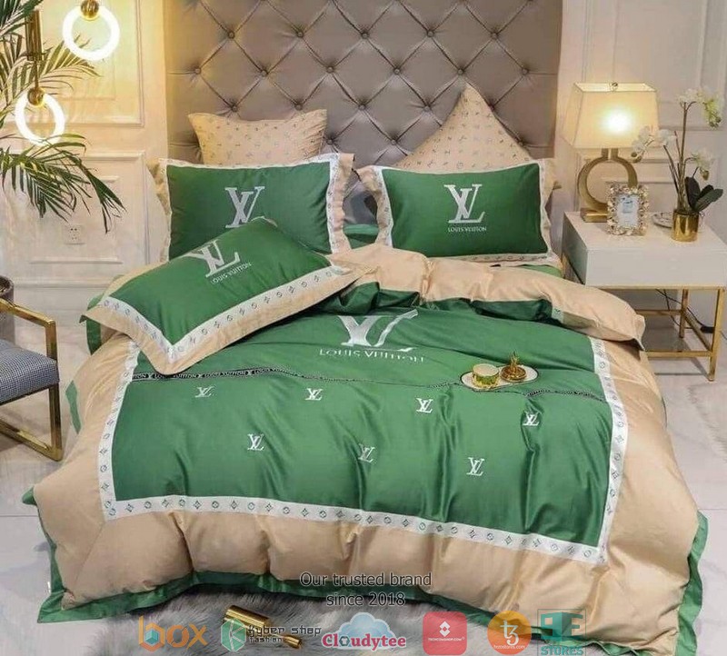 Louis Vuitton Green Apricot Quilt Bedding Set Louis Vuitton Green Apricot Quilt Bedding Set